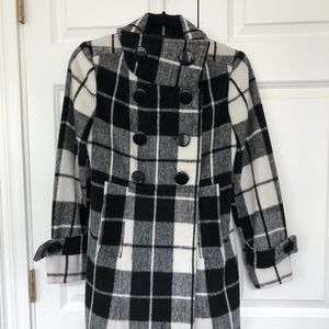 Black & White Buffalo Plaid Pea Coat - Like New